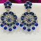 Attractive Blue Color Oxidized Stone And Beaded Work Earrings