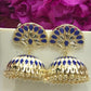 Appealing Blue Colored Gold Plated Jhumka Earrings For Women