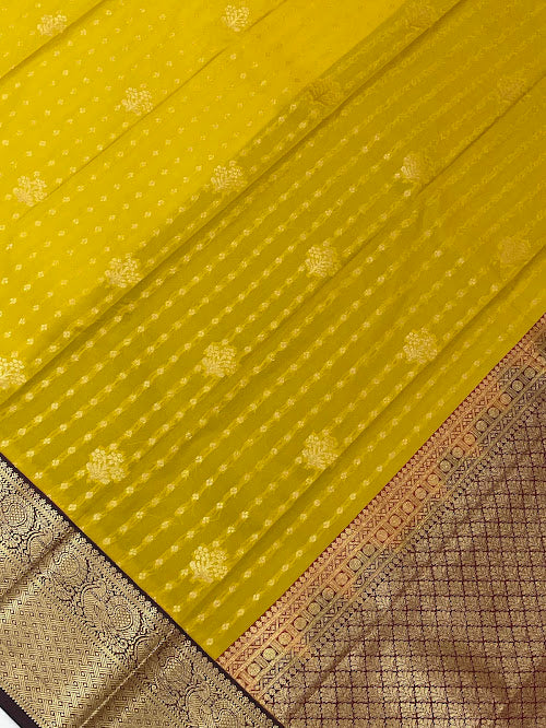 Yellow Color Pure Kanchi Silk With Gold Zari Work Saree In Mesa
