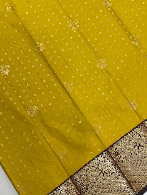 Yellow Color Pure Kanchi Silk With Gold Zari Work Saree In Suncity
