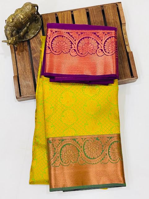 Charming Light Green Color Pure Kanchi Silk Gold Zari Work With Tassels Saree In Near Me