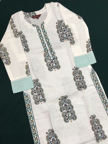 Appealing Women Pure Cotton Printed Straight Kurta with Pant And Dupatta Set In USA