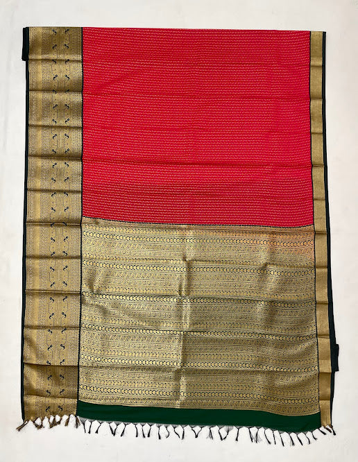 Red Color Pure Kanchi Silk With Gold Zari Work Saree In Mesa