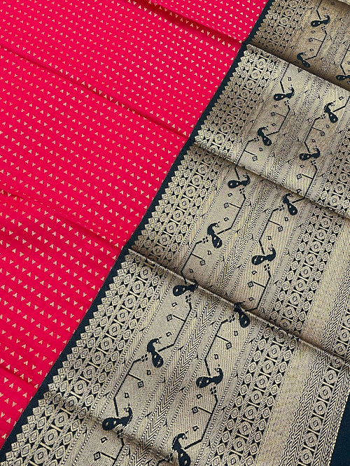 Red Color Pure Kanchi Silk With Gold Zari Work Saree In Tempe
