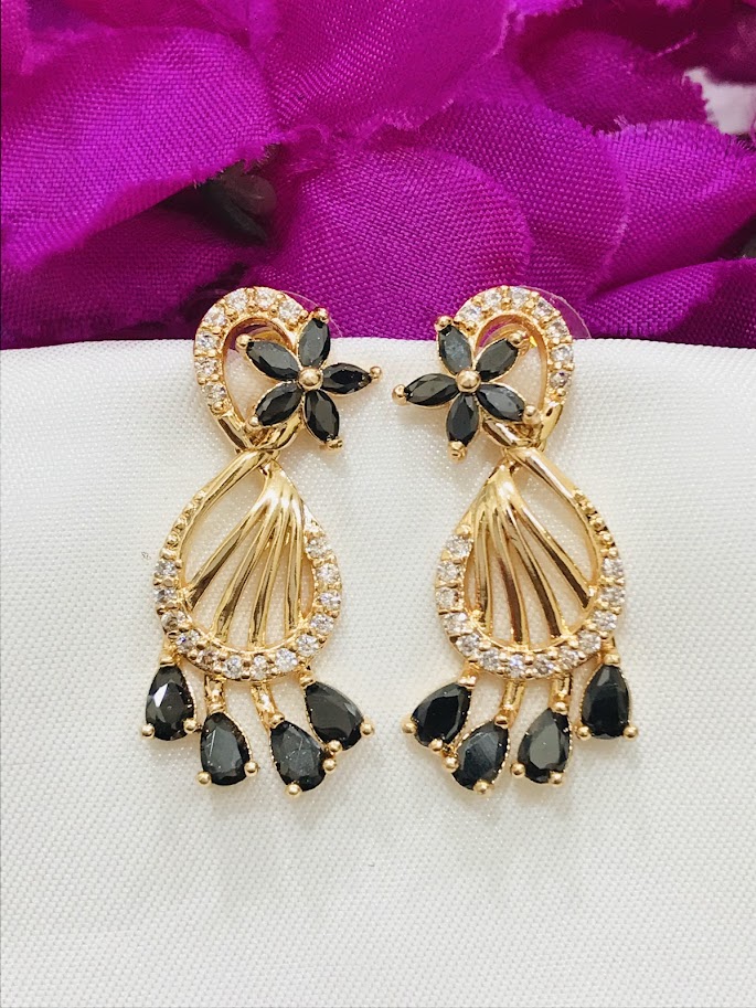 Beautiful Black Colored American Diamond Stoned Earrings For Women