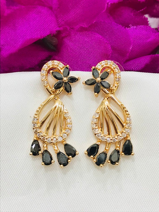 Beautiful Black Colored American Diamond Stoned Earrings For Women