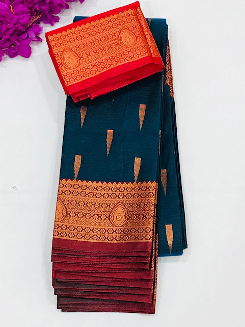 Alluring Teal Blue Color Art Silk With Contrast Border Unique Design Saree For Women