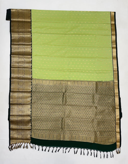 Pista Green Color Pure Kanchi Silk With Gold Zari Work Saree In Mesa
