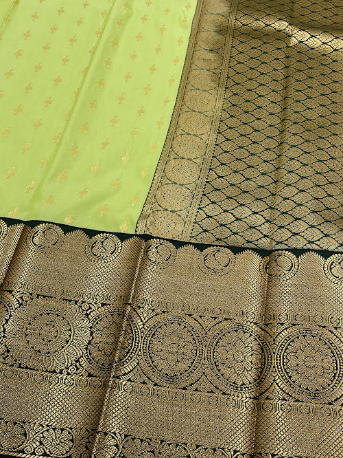Pista Green Color Pure Kanchi Silk With Gold Zari Work Saree In Tempe