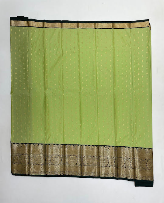 Pista Green Color Pure Kanchi Silk With Gold Zari Work Saree In Yuma