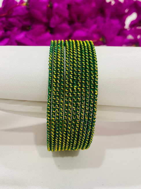 Charming Green Color Gold Plated Designer Bollywood Style Bangles With Glitters