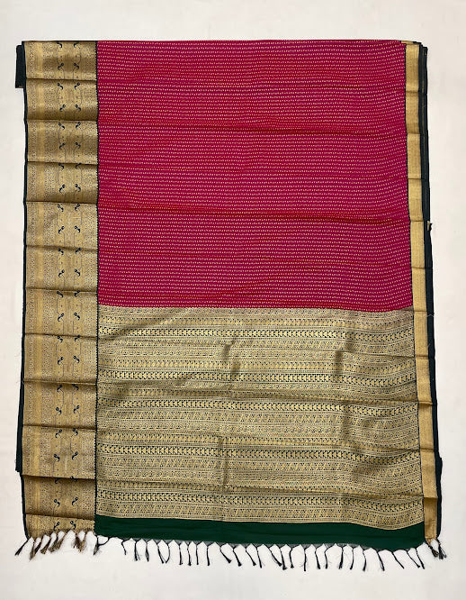 Pink Color Pure Kanchi Silk With Gold Zari Work Saree In Mesa