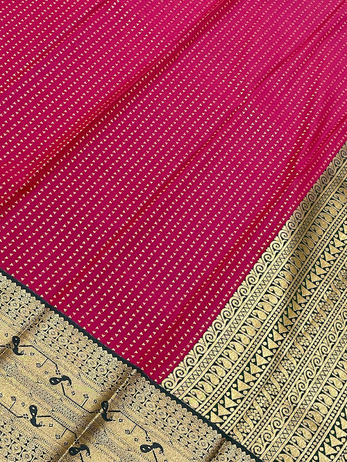 Pink Color Pure Kanchi Silk With Gold Zari Work Saree In Tempe