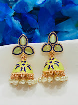 Dazzling Gold Plated Light Green Color Beaded Work Earrings