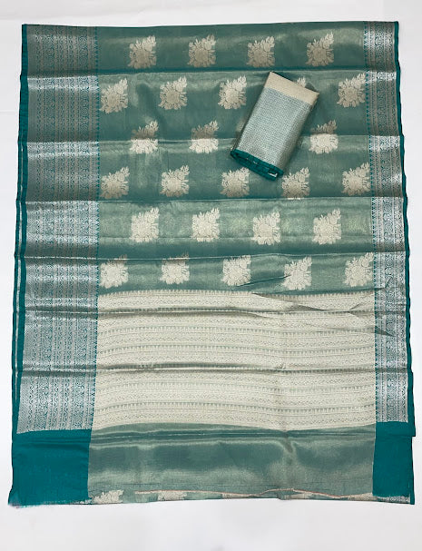 Green Colored Pure Kanchi Tissue Silk  In Mesa