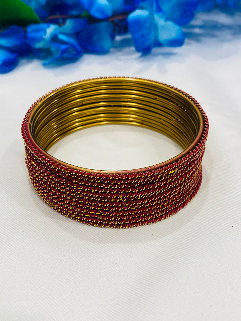 Maroon Color Antique Gold Designer Bangle Sets In USA