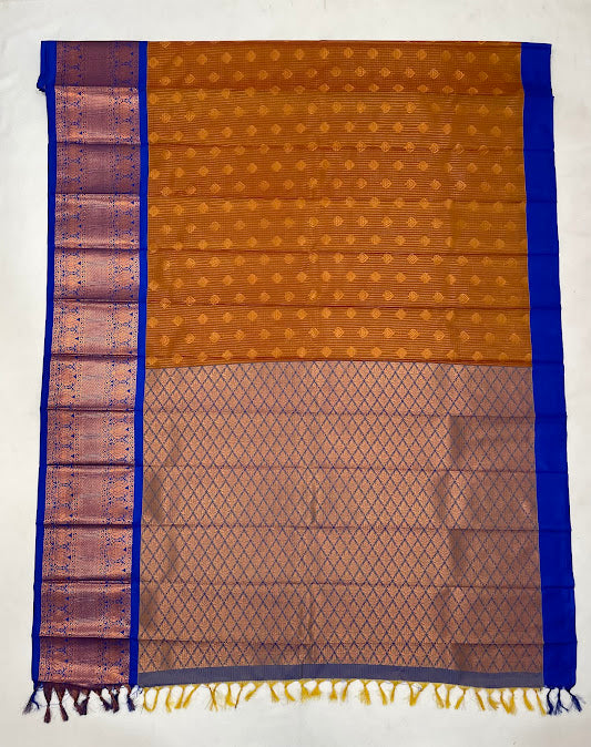 Charming Pumkin Orange Color Pure Kanchi Silk With Gold Zari Work Saree In USA