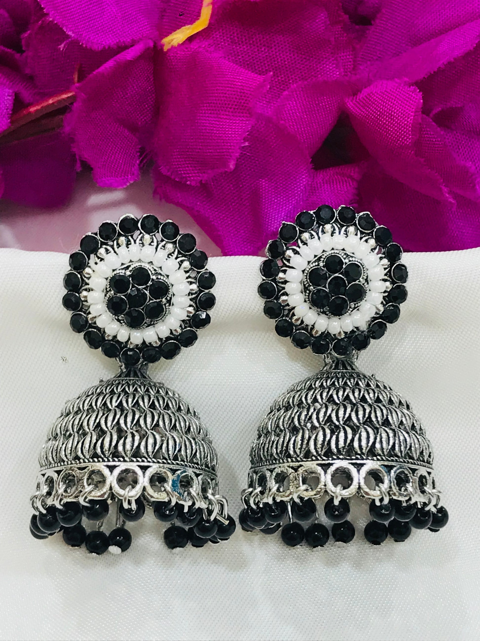 Beautiful Black Colored Oxidized Jhumka Earrings For Women