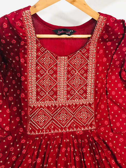 Beautiful Red Color With Printed Work Kurti For Women Near Me