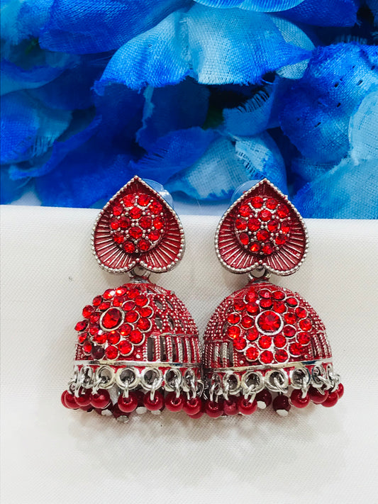 Beautiful Red Color Oxidized Earrings For Women