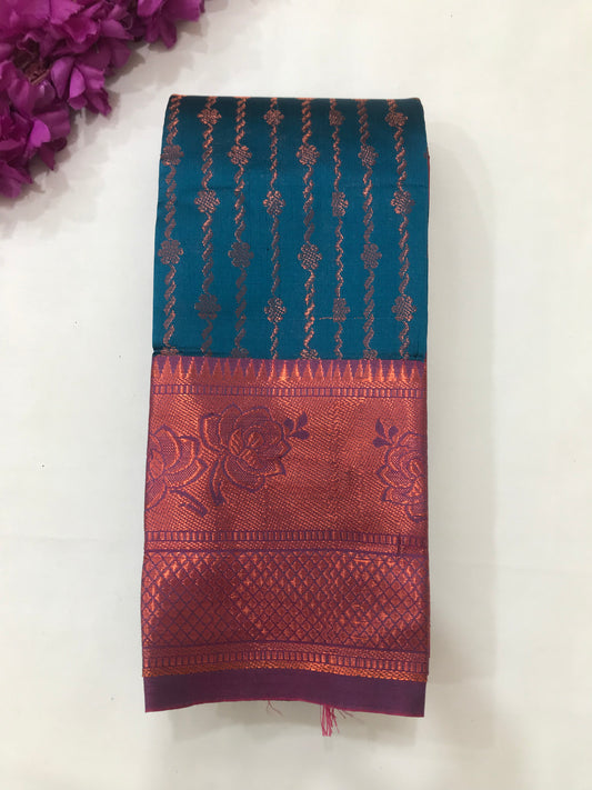 Pretty Teal Blue Colored Art Silk Saree With Contrast Border For Women