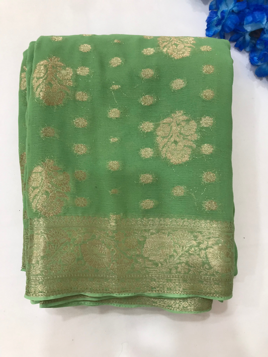 Alluring Light Green Colored Soft Silk With Contrast Border Unique Design Saree For Women