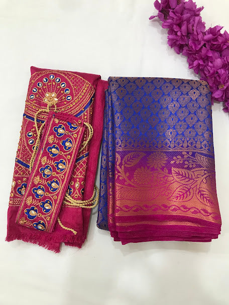 Attractive Blue Colored Soft Silk Saree For Women