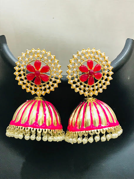 Attractive Pink Color Gold Plated Earrings In Kingman