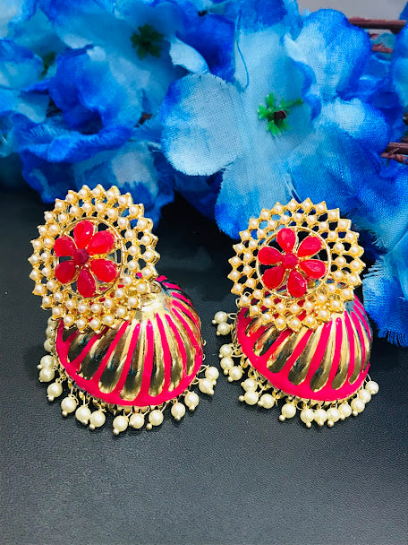 Attractive Pink Color Gold Plated Earrings In USA