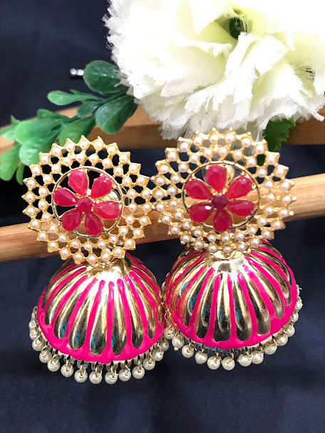 Attractive Pink Color Gold Plated Earrings Near Me