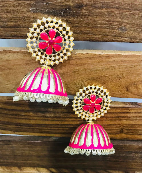 Attractive Pink Color Gold Plated Earrings In Yuma