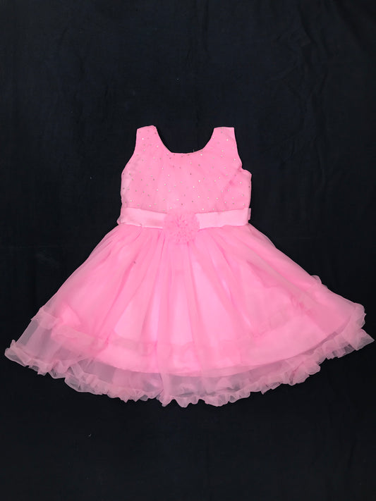 Pretty Pink Colored Kids Party Wear Net Frock