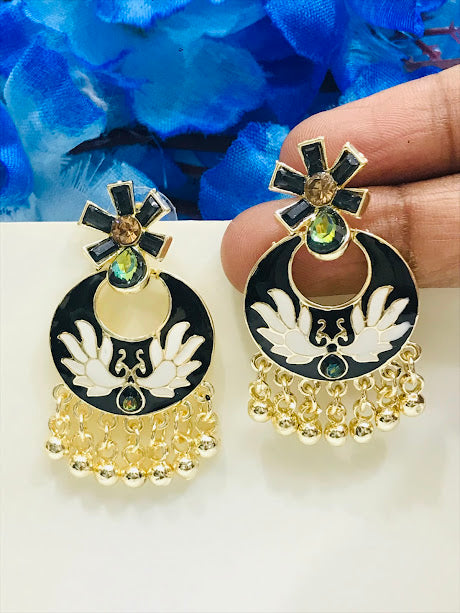 Alluring Black Color Gold Plated Earrings