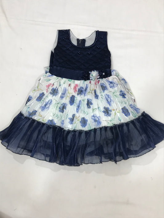 Beautiful Blue And White Kids Party Wear Net Frock