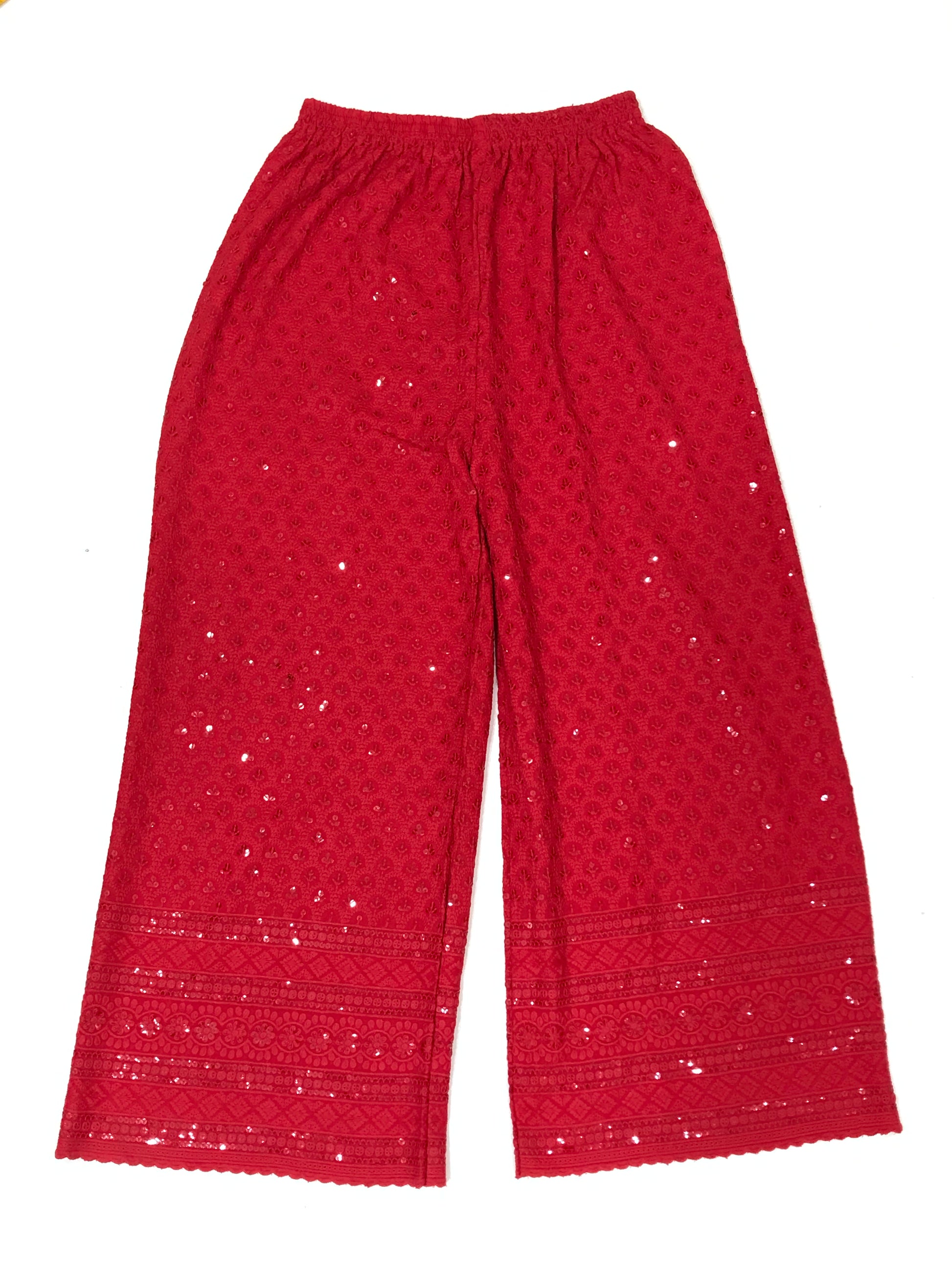 Attractive Red Colored Cotton Blend Sequins Work Palazzo Pant For Women