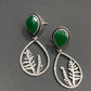 Lovely Emerald AD Stone Beaded Round Shaped Light Weight Silver Plated Oxidized Earrings