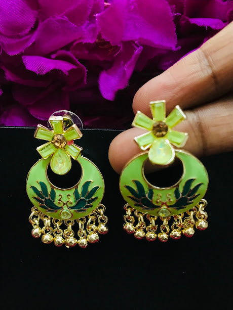 Beautiful Light Green Color Gold Plated Earrings