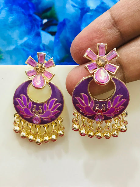 Beautiful Purple Color Gold Plated Earrings