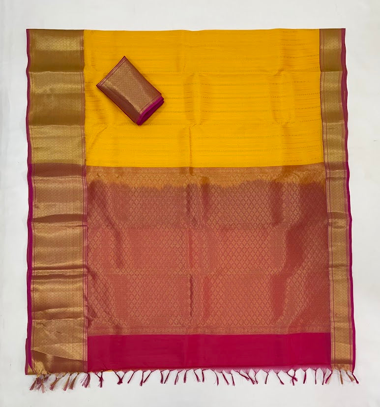 Wonderful Yellow Color Pure Kanchi Silk With Gold Zari Work Saree In Suncity