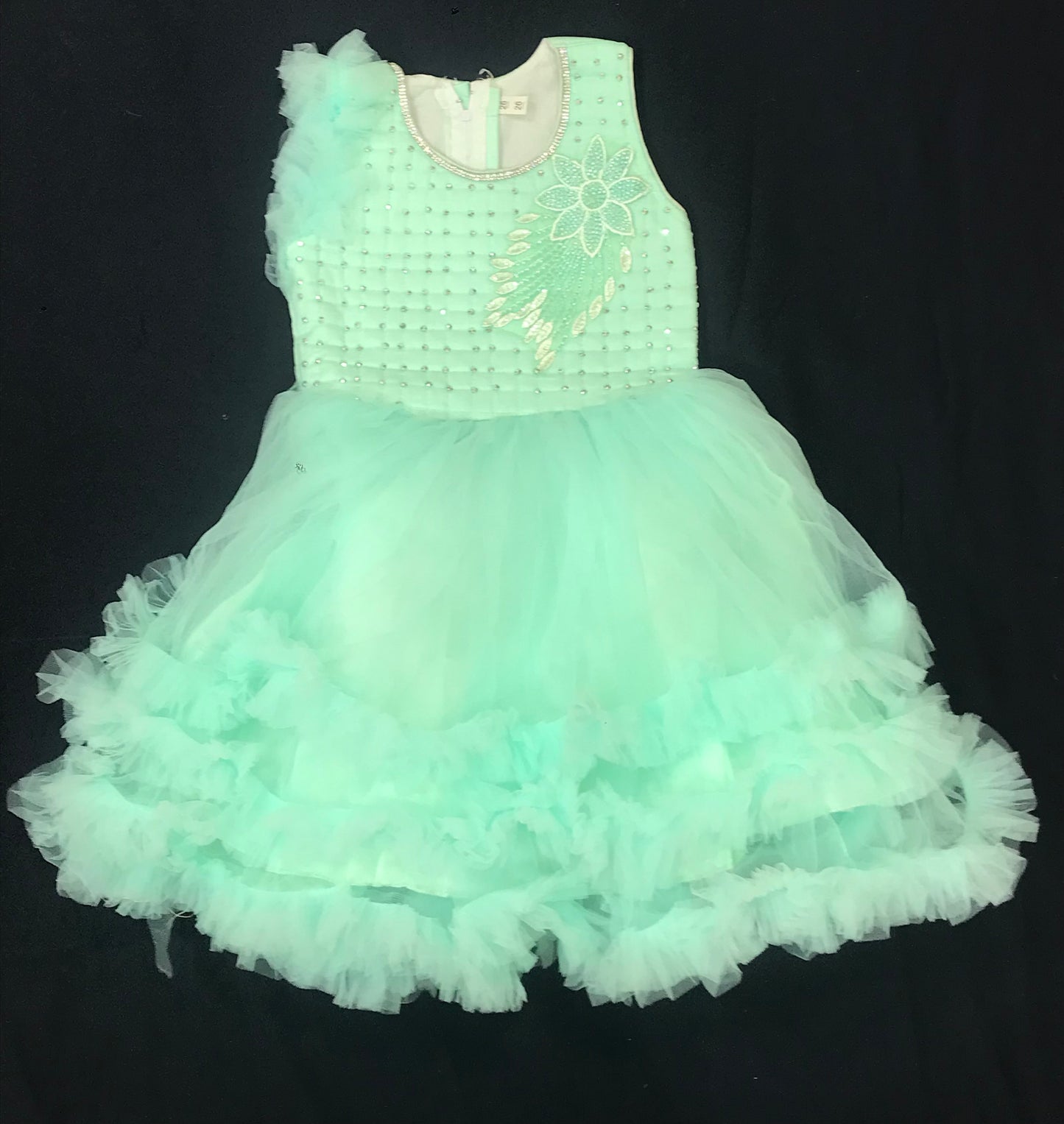 Attractive Light Green Kids Party Wear Net Frock