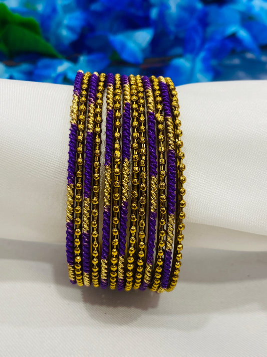Beautiful Purple Color Designer Gold Plated Wedding Bangle Sets