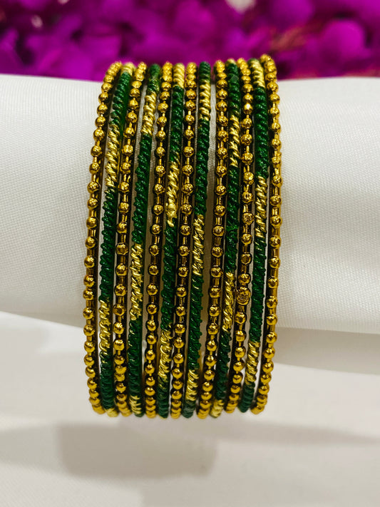 Stunning Dark Green Color Gold Plated Designer Wedding Bangles