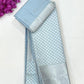 Dazzling Skyblue Color Self Design Art Silk Saree With Silver Zari Border And Rich Pallu