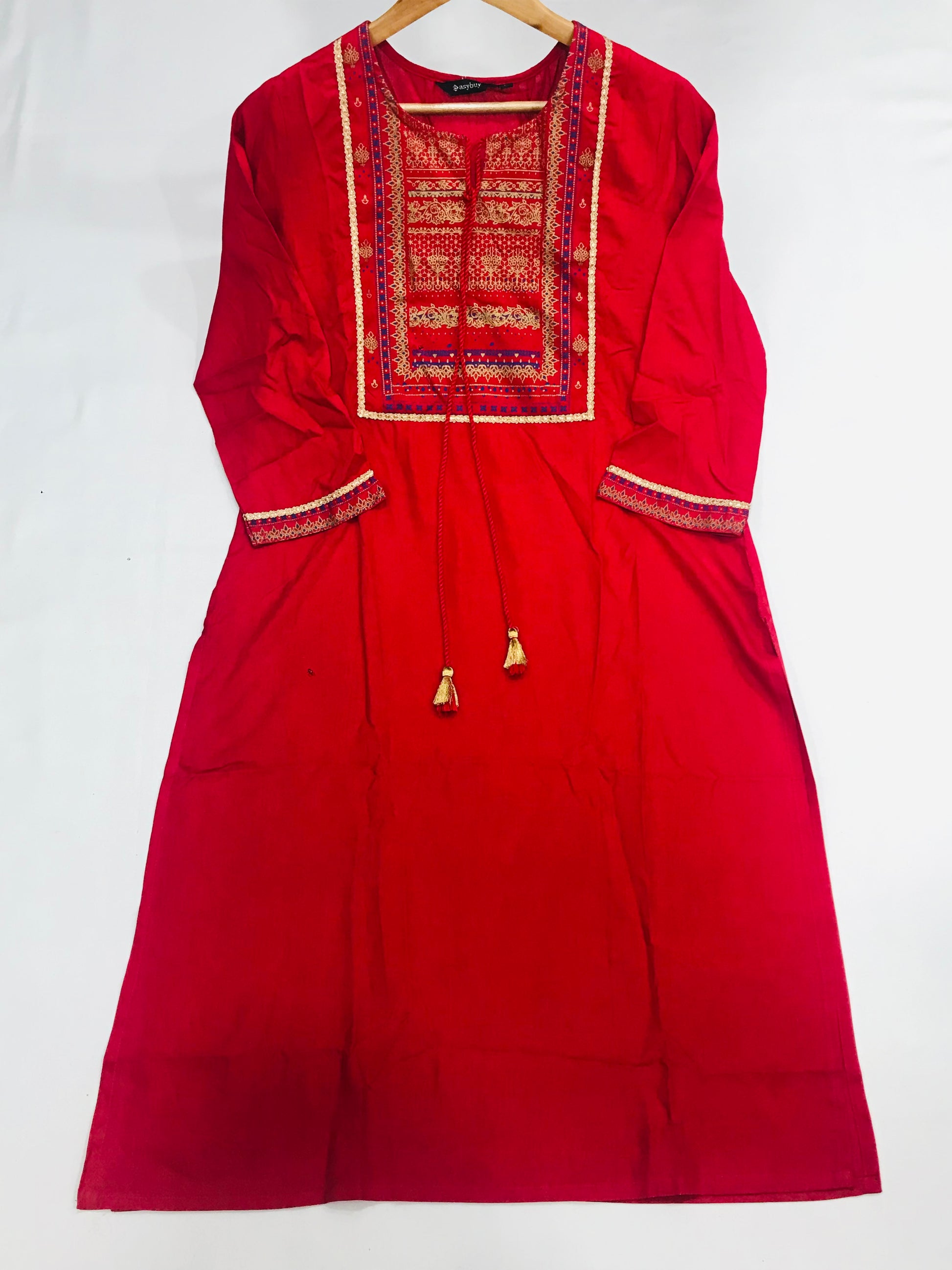 Appealing Red Color Kurti With Embroidery Work For Women