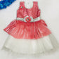 Alluring Peach Color Satin Silk Sequins Work Frock For Kids