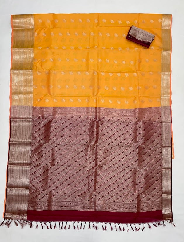 Light Orange Color Pure Kanchi Silk With Gold Zari Work Saree In East Valley