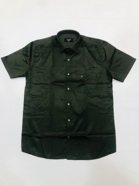 Gorgeous Green Color Half Sleeve Shining Silk Shirts For Men