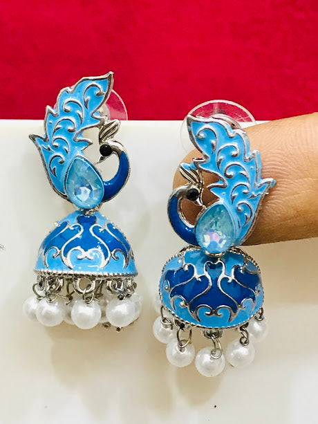 Attractive Beautiful Blue Colored Oxidized Earrings For Women