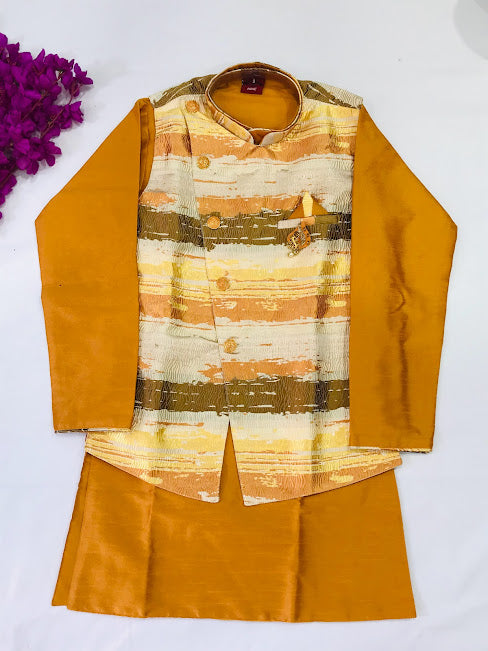 Mustard Yellow Silk Kurta Pajama Set In USA