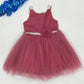Sparkle Wine Red Colored Kids Party Wear Net Frock